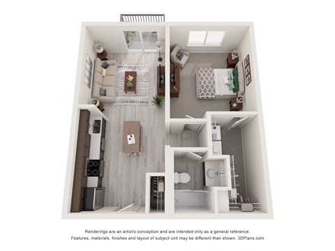 Floor plan for 1 bed, 1 bath, 656 sqft